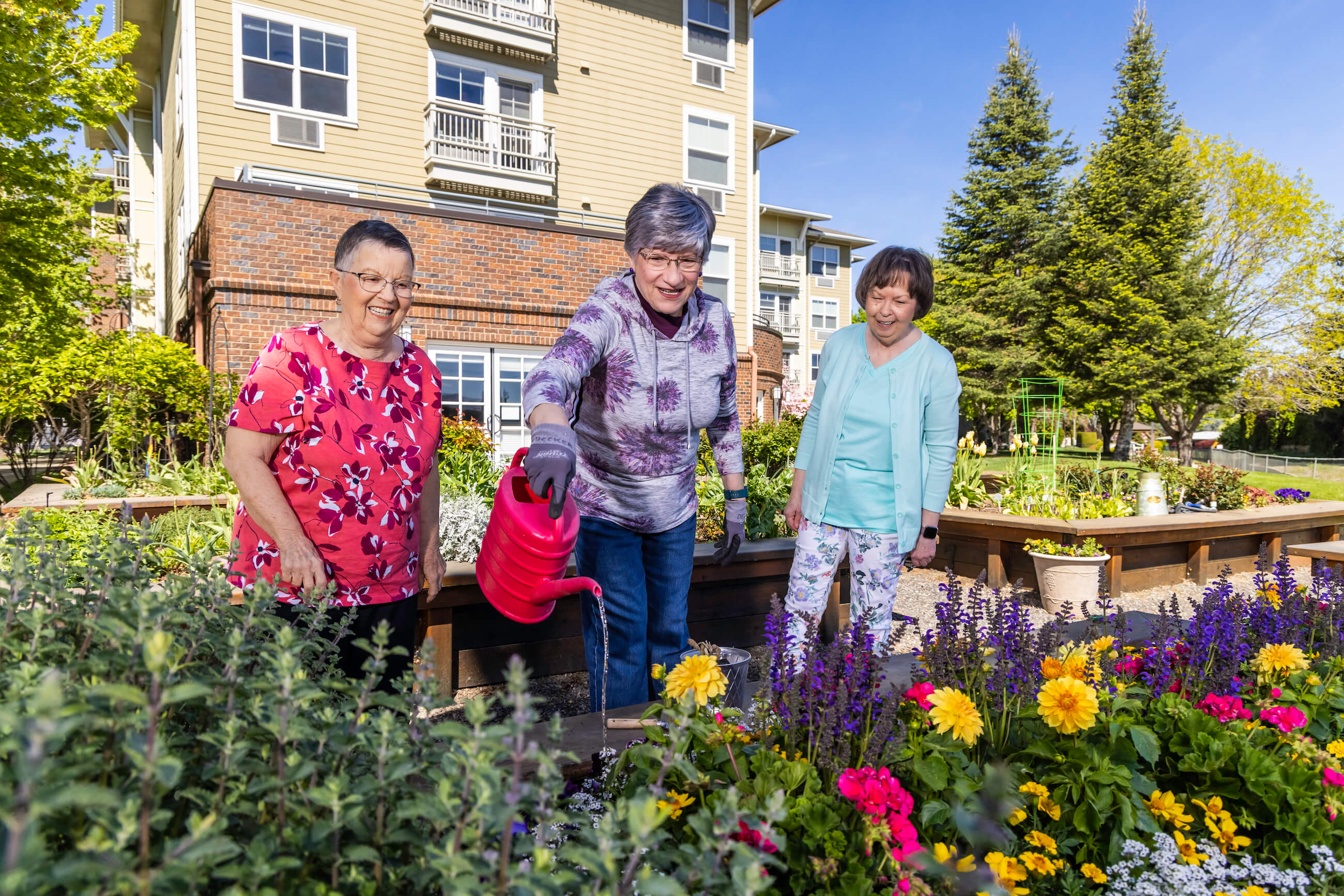  3 women watering plants